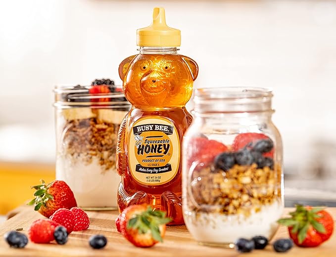 Busy Bee Honey Grade A Filtered Honey 24 Ounce 1.5 LB (Pack of 3 Honey Bears)