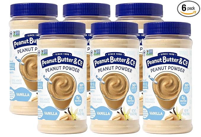 Peanut Butter &amp Co. Vanilla Peanut Powder 5g Protein 0g Sugar Added 50 Calories per Serving 90% Less Fat Non-GMO Project Verified Vegan &amp Gluten Free Peanut Butter Powder 6.5 oz Jars (P