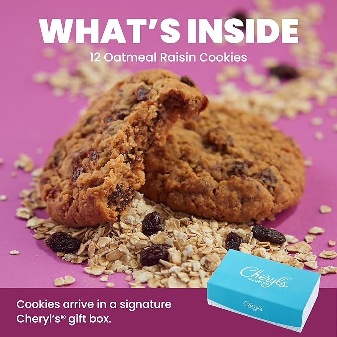 Cheryl's Cookies® Oatmeal Raisin Cookie Flavor Box 12 Cookies Individually Wrapped Gourmet &amp Fresh Delivery – Gift for Loved Ones Family Friends Coworkers