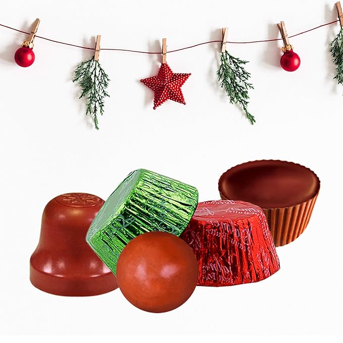 R.M. Palmer Christmas Mix Bulk Bag of Fudge Bells Santa Crisp Kringle's Peanut Butter Cups Chocolaty spheres Holiday Themed Treats Candy and Snacks (2 LB)