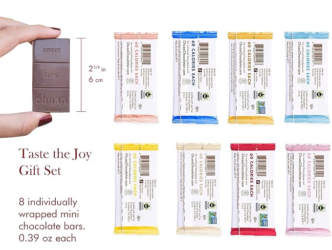 Chuao Chocolatier Taste the Joy Assorted Mini Gourmet Chocolate Bars Gift Box | Milk and Dark Chocolate Flavor Variety Sampler For Birthday Mother’s and Father’s Day Thank you Corporate Gift Basket