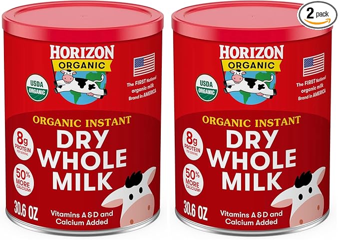 Horizon Organic Instant Dry Whole Milk Powder30.6 ozUSDA OrganicNon-GMOShelf StableGreat for BakingCookingBeveragesEmergency StoragePantry Essential(Pack of 2)