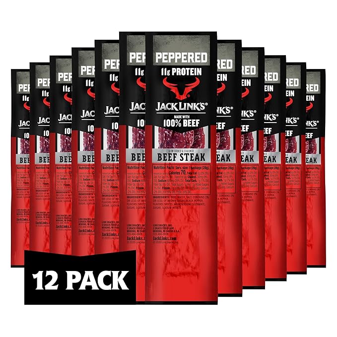 Jack Link's Beef Steak Peppered - Protein Snacks Meat Snack with 11g of Protein Made with 100% Beef Individually Wrapped Bulk Snack Pack Keto Friendly - 1 Oz. (12 Count)