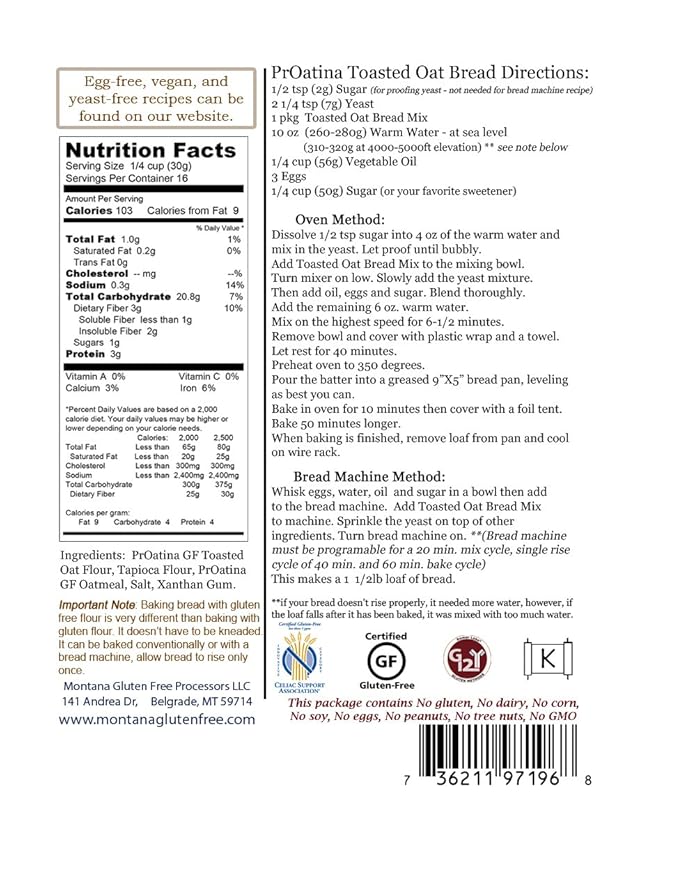 Gluten Free Toasted Oat Bread Mix - 4 Pack