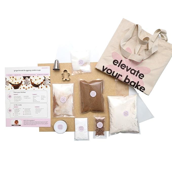 CrumbleCrate Gingerbread &amp Eggnog Cookie Cups DIY Baking Kit | Gourmet Cookie Making Set with Pre-Measured Ingredients &amp Tools | Baking Gift for Adults