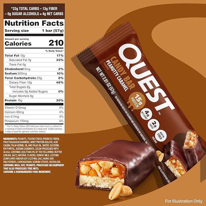 Quest Nutrition Protein Bar Peanutty Caramel Flavor 15g Protein 2g Sugar Low Sugar Gluten Free 12 Count