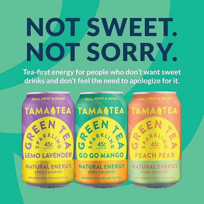 Unsweetened Sparkling Green Tea by Tama Tea - Organic Peach Pear Iced Green Tea Zero Calories &amp Zero Carbs | 45mg Caffeine No Artificial Ingredients 12 oz (12-Pack)