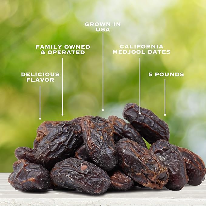 Traina Home Grown California Sun Dried California Medjool Dates - Healthy No Added Sugar Non GMO Gluten Free Kosher Certified Vegan Value Size (5 lbs)