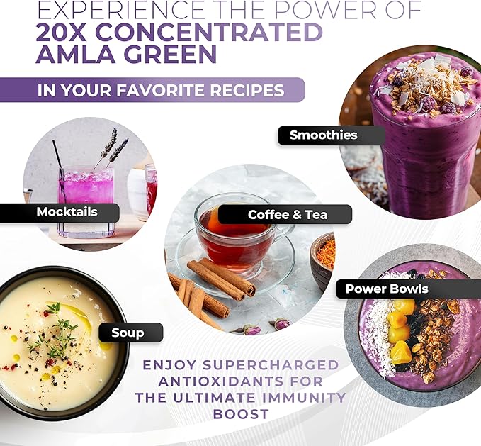 Amla Powder &amp Immunity Blend Superfood Supplement with Elderberry 20x Ultra Concentrated Amla Immune Support Made with Ginger Cinnamon Peppermint Indian Gooseberries Immunity 30 Servings