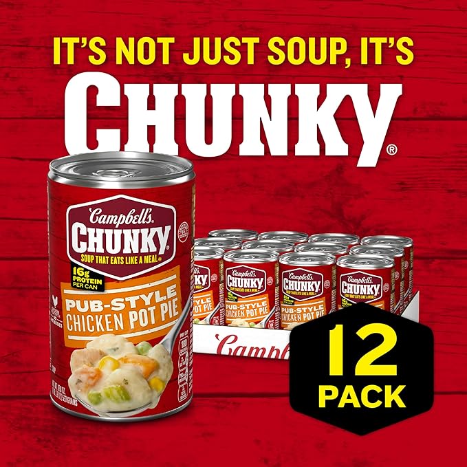 Campbell’s Chunky Soup Pub-Style Chicken Pot Pie Soup 18.8 oz Can (Pack of 12)
