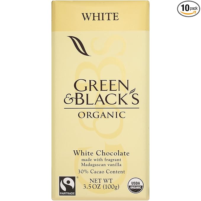 Green &amp Black's Organic White Chocolate with Vanilla 30% Cacao 3.5 Ounce Bars (Pack of 10)