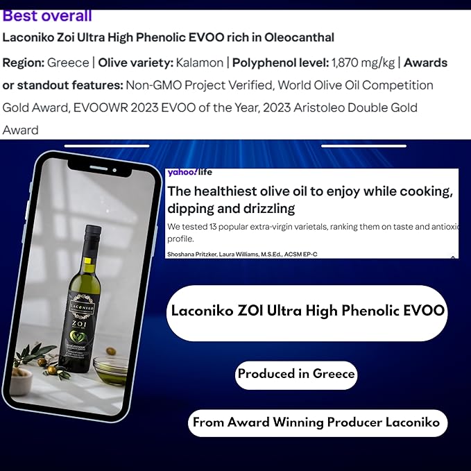Laconiko ZOI Ultra High Phenolic Extra Virgin Olive Oil | NEW September 2025 Harvest! | 1397 MG/KG Polyphenols | Rich in OLEOCANTHAL 1000 MG/KG | LIMITED QUANTITY | GOLD MEDAL 2026 NYIOOC | 12.68 OZ (
