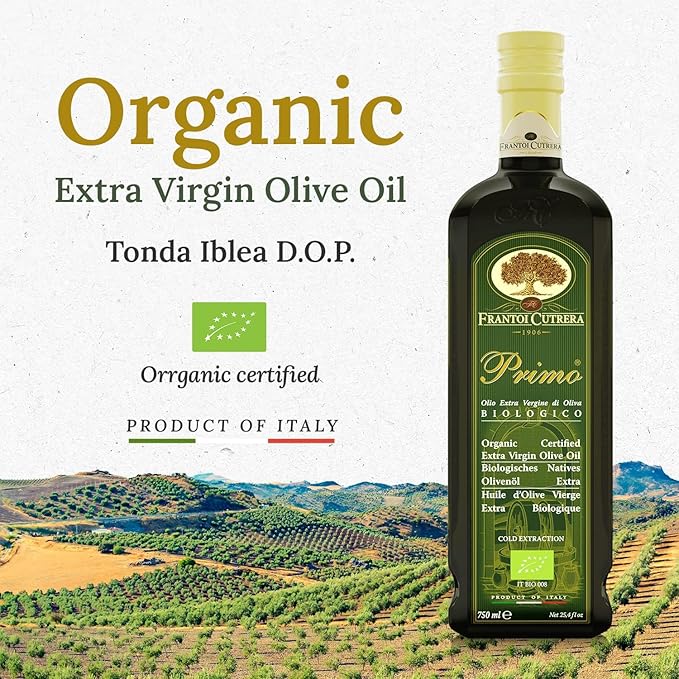 Frantoi Cutrera Primo Cold Extracted Italian Organic Extra Virgin Olive Oil Cold Pressed Polyphenol Rich Olive Oil Authentic Certified DOP Sicilian EVOO Imported From Italy 25.4 fl oz (Pack of 1)