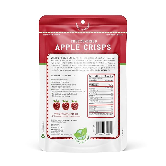 Nature’s Turn Freeze-Dried Fruit Snacks Strawberry and Apple Crisps Pack of 4 (1.2 oz Each)