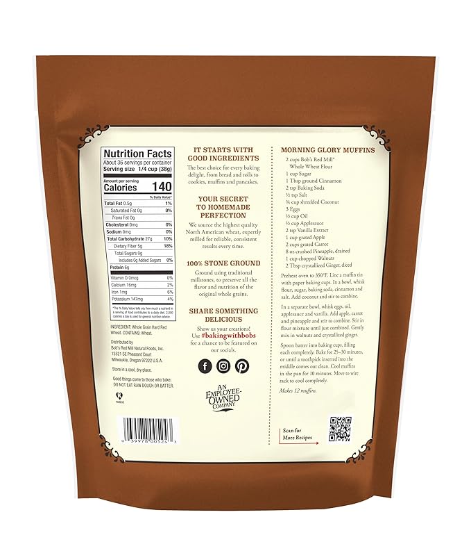 Bob's Red Mill Whole Wheat Flour 3 Pound (Pack of 4) - Whole Grain Non-GMO Vegan
