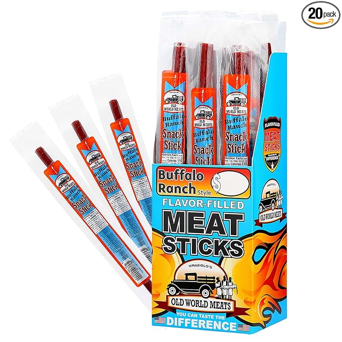 Old World Meats Meat Sticks 110 Calories Keto Low Carb 1g Sugar Fuelings 20 Pack 1 ounce sticks (Buffalo Wings &amp Ranch)