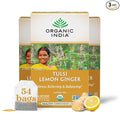 ORGANIC INDIA Tulsi Lemon Ginger Tea Bags - Herbal Tea Stress Relieving &amp Reviving Immune Support Aids Digestion Vegan USDA Certified Organic Non-GMO Caffeine-Free - 18 Infusion Bags 3 Pac