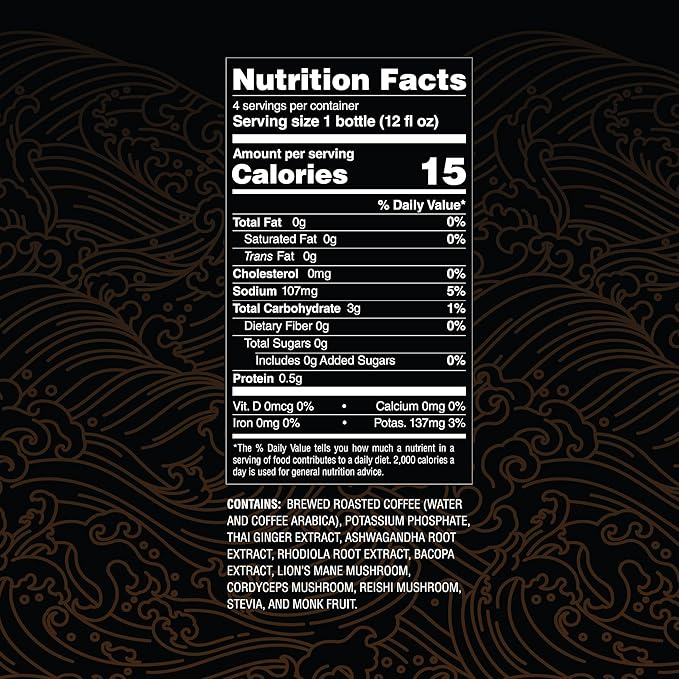 Vai Dai Coffee Black 12-pack 12 Fl Oz - Lightly Sweetened Ready-to-Drink Functional Adaptogens &amp Nootropics for Energy Focus &amp Mental Clarity with Lion’s Mane Ashwagandha Mushrooms &amp