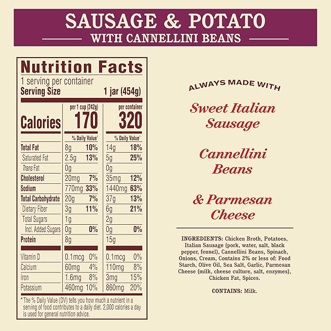 Rao's Italian Sausage &amp Potato With Cannellini Beans Soup 16 Ounce (Pack of 6)