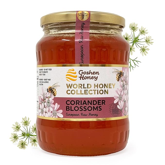 Goshen World Honey Collection - Coriander Blossoms from Bulgaria - Raw Rare and Sustainable Floral Sources - Derived from Natural Flower Nectar with Antioxidants - Nature's Sweetener - 32oz