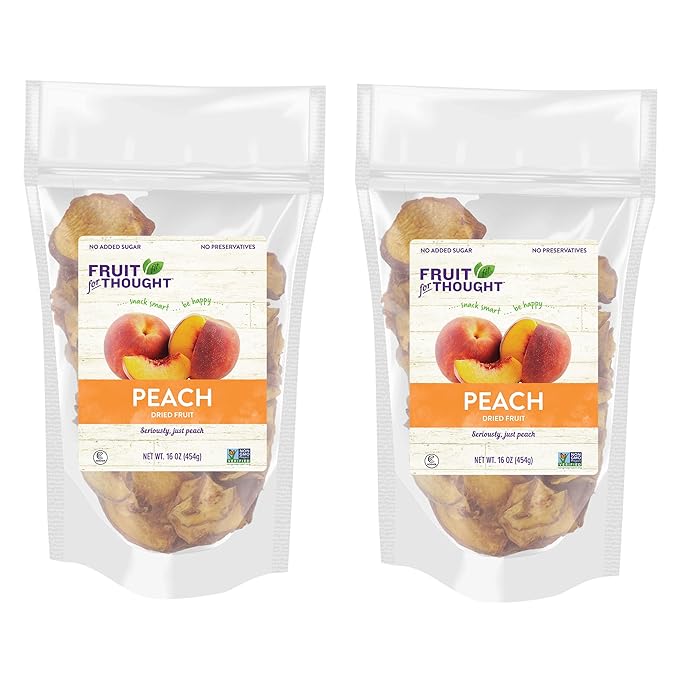 Fruit for Thought Dried Peaches | At Home Work or On The Go | Unsweetened Peaches | 16 Ounce Bags Pack of 2