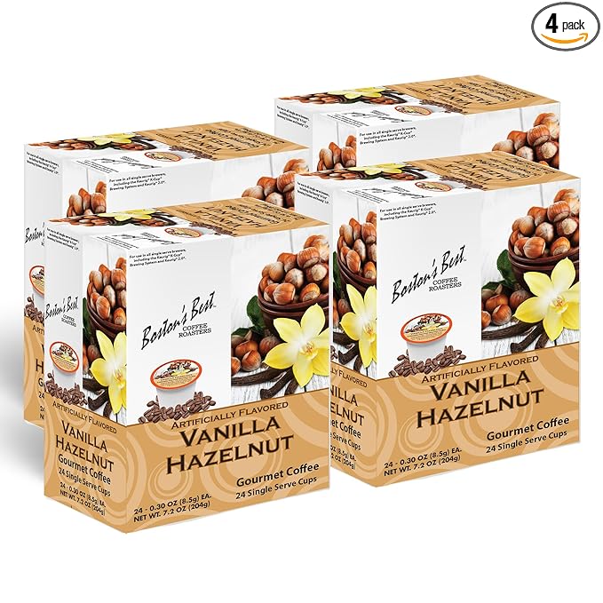 Boston’s Best - Vanilla Hazelnut Delicious Medium Roast Flavored Gourmet Coffee Compatible with Keurig Coffee Maker 24 Count (Pack of 4)