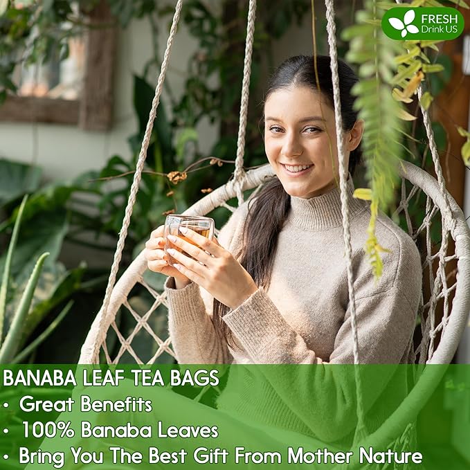 FreshDrinkUS Premium 100 Banaba Tea Bags 100% Natural &amp Pure from Banaba Leaves. Loose Leaf Banaba Herbal Tea. No Sugar No Caffeine No Gluten Vegan.