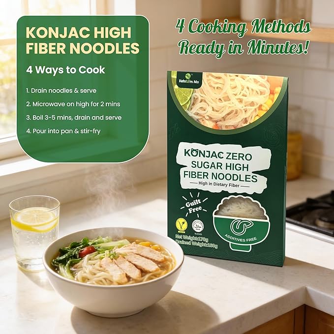 Ketoslim Mo High Fiber Konjac Noodles 2 Pack – Keto Vegan Paleo Low Carb Sugar-Free &amp Gluten-Free (20)