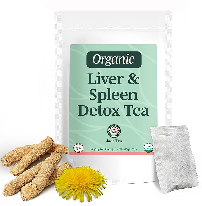 Jade Tea - Organic Liver Detox &amp Spleen Detox Tea - Organic Dandelion Root Tea Burdock Root Ginger Root &amp Orange Peel - Supports Liver Kindey Gallbladder &amp Spleen Health - USA Made