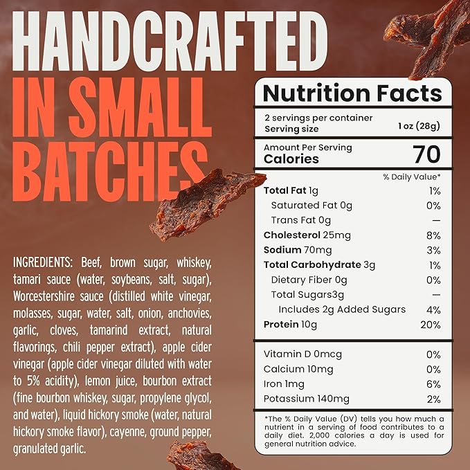 Double Neat Barrel Pick Bourbon Glazed Beef Jerky – Gluten Free – Whiskey Infused Sweet and Smokey High Protein Healthy Snacks – Low Sodium – Gourmet Easter Beef Jerky Gifts for Men – 2 Ounces Each