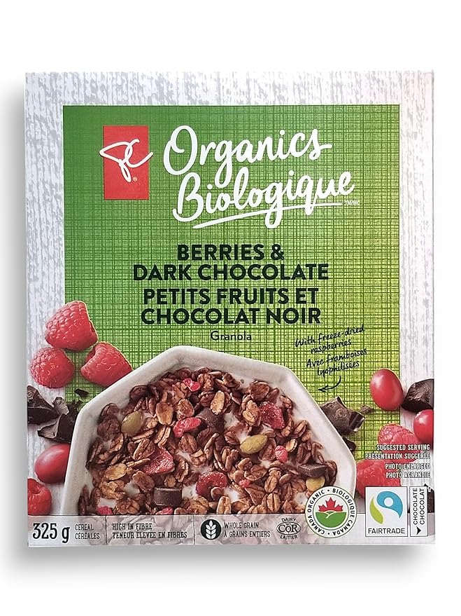 President's Choice Organics Berries &amp Dark Chocolate Granola 325g/11.3 oz. Box