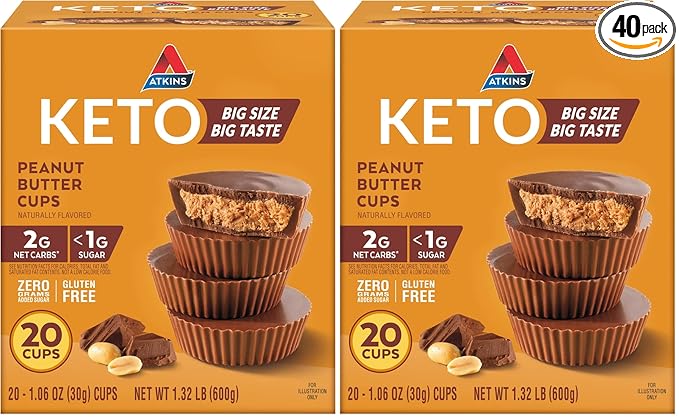 Atkins Keto Peanut Butter CupsNaturally FlavoredZero Grams Added SugarGluten Free20 Count (Pack of 2)
