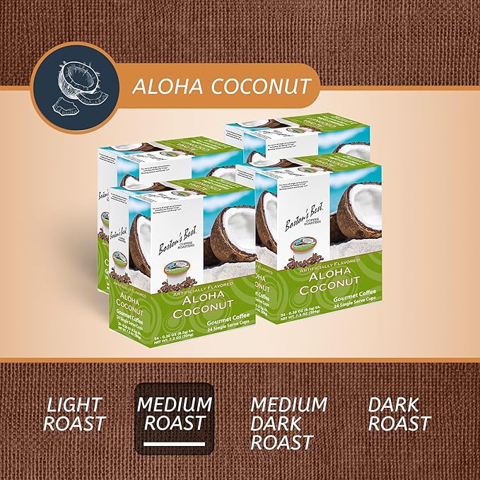 Boston’s Best - Aloha Coconut Flavored Delicious Gourmet Coffee Compatible with Keurig Coffee Maker 24 Count (Pack of 4)