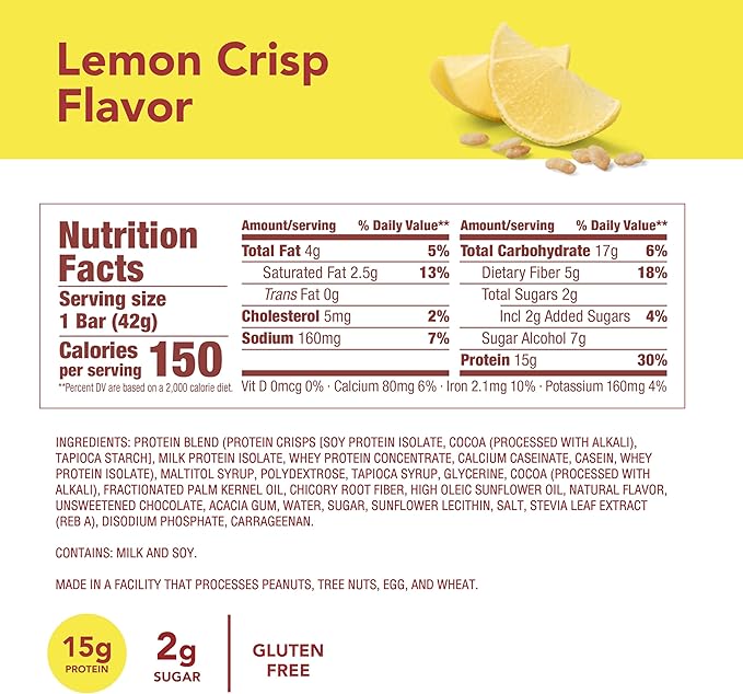 think! Protein Bars High Protein Snacks Gluten Free Kosher Friendly Lemon Crisp 10 Count (Packaging May Vary)