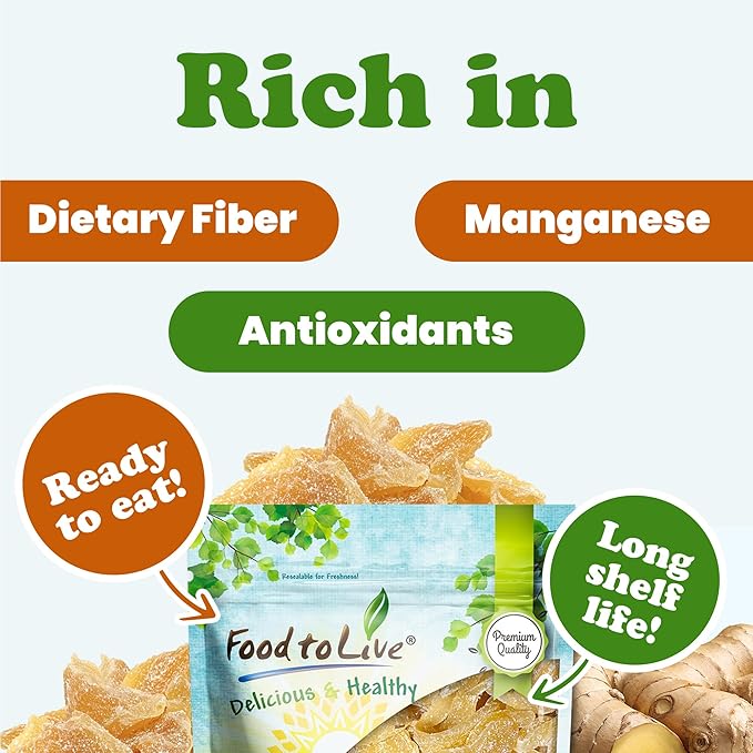 Food to Live Dried Crystalized Ginger Slices 1 Pound – Sweet and Spicy Natural Snack Ideal for Baking Cooking and Tea. Vegan Kosher Bulk