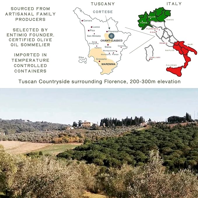 Entimio Cortese Organic Italian Extra Virgin Olive Oil from Italy 800+ mg/kg High in Polyphenols 2025 Gold Winner Tuscany Early Harvest evoo Cold Extracted Lab Tested - 16.9 fl oz