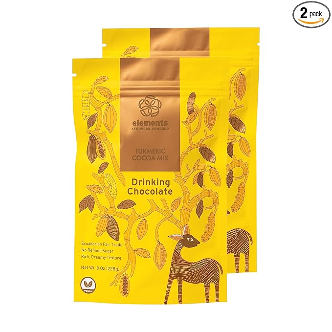 Elements Truffles Turmeric Cocoa Hot Chocolate Powder Mix 228g | No Added Sugar Rich &amp Dreamy Texture | Enriched with Cocoa Coconut Palm Sugar | Ideal for Hot or Cold Milk &amp Desserts (Pack o