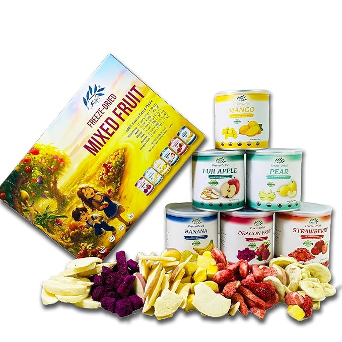CHAVI Freeze Dried Fruits - Mixed | 6 in 1 | No Added Sugars or Preservatives - Non-GMO Vegan Gluten-Free | Gift Box | 230 g | 8.1 oz | 6 Cans