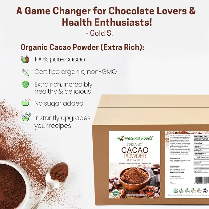 Premium Organic Cacao Powder - 55 lbs - Extra Rich - The Essence of Dark Chocolate - Product of Switzerland - 100% Pure Cold-Pressed Vegan Non GMO Gluten Free Kosher