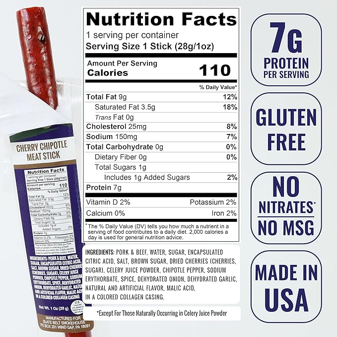 Slate Belt Smokehouse Meat Sticks Individually Wrapped- Meat Sticks Variety Pack Gluten-Free MSG-Free No Nitrates Pork &amp Beef Sticks Sampler Pack (15 Pack)