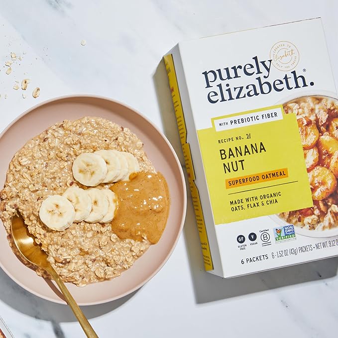 Purely Elizabeth Classic Cinnamon Superfood Oatmeal with Prebiotic Fiber Gluten Free &amp Non-GMO 9.12 Oz (Pack of 6) (6 Pack Banana Nut)