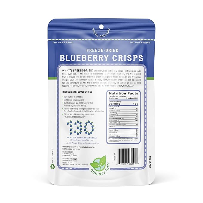 Nature’s Turn Freeze-Dried Fruit Snacks Blueberry and Raspberry Crisps Pack of 4 (1.2 oz Each)