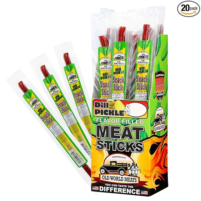 Old World Meats Meat Sticks 110 Calories Keto Low Carb 1g Sugar Fuelings 20 Pack 1 ounce sticks (Dill Pickle)