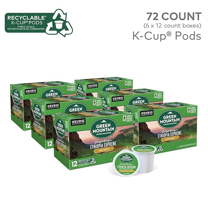 Green Mountain Coffee Ethiopia Supreme Keurig Single-Serve K Cup Pods Light Roast Coffee Ethiopia Supreme 72 Count