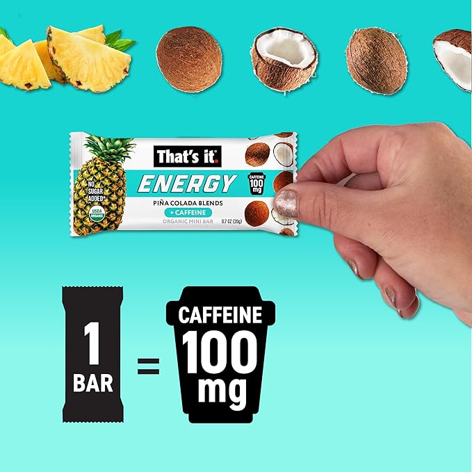 That’s it. Piña Colada Energy Mini Bars | 100mg Natural Caffeine |Pineapple Coconut| Allergy-Friendly Organic Non-GMO Gluten-Free Snacks | 15 Count