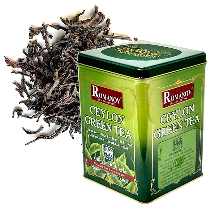 Romanov Tea | Ceylon Green Tea | Green Big Leaf | 100% Pure | Additives Free | GMO Free | Gluten Free | Dairy Free | Sugar Free | 100% Natural | 400g (1)