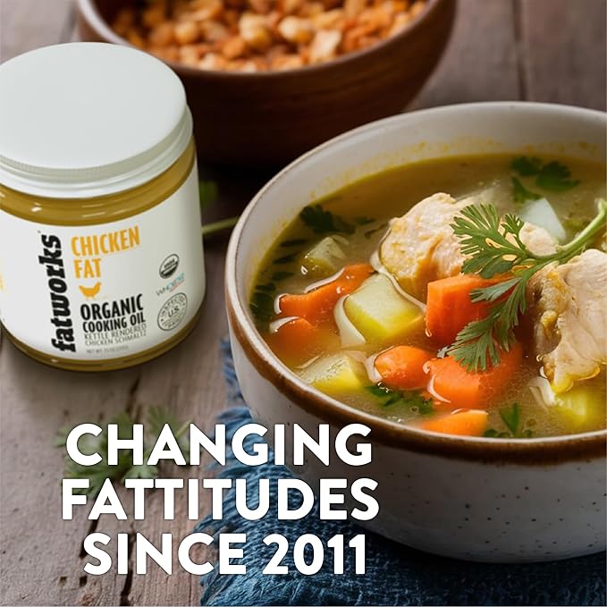 Fatworks Premium USDA Organic Chicken Fat 3 pack Ultimate Cooking Oil for Gourmet Frying and Baking. Hormone antibiotic free WHOLE30 APPROVED KETO PALEO 3-7.5 oz. Jars