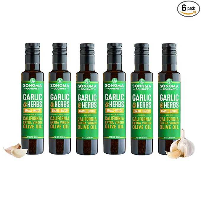 Sonoma Gourmet: Garlic &amp Herbs Flavored Olive Oil | 100% California Extra Virgin Olive Oil | 8.5 FL OZ (Pack of 6)