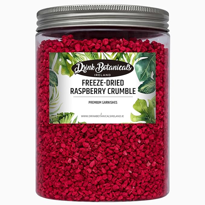 Drink Botanicals | Freeze Dried Raspberry Crumble Grit Pieces | 100% Natural | 5.29oz 150 Grams | Non-GMO | Dried Raspberries for baking Garnishing Cakes | Raspberry Pieces | Pet Recyclable Jar