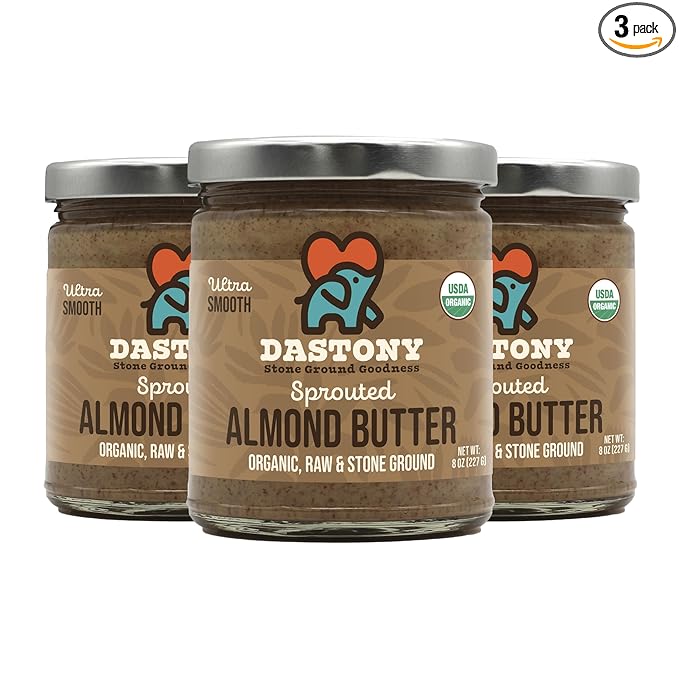 Dastony Organic Raw Sprouted Almond Butter 8 oz | Only One Ingredient | Vegan Paleo and Keto Friendly Non GMO Gluten-free - Pack of 3